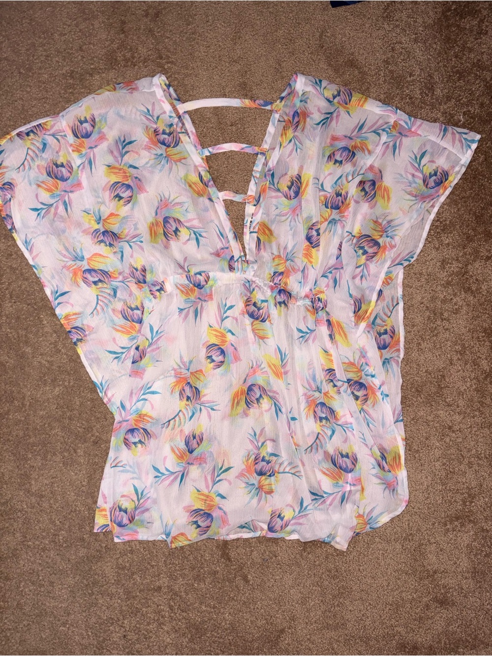 Floral Print Pink Sheer V-Neck Women’s cover up